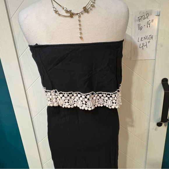 Bluenotes Black‎ Strapless Maxi Dress White Crochet Trim Boho Summer Beach Dress - Picture 7 of 8